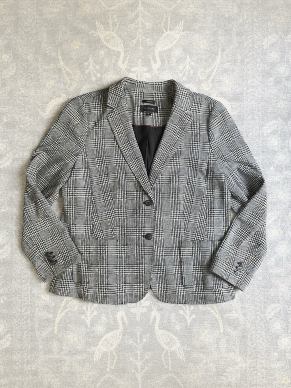 Talbots Black White Plaid Houndstooth Blazer Jacket Sz 16